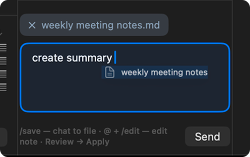 Dragging a note into the chat input as context